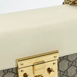 GUCCI SUPREME CANVAS  & WHT LEA PADLOCK BAG