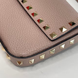 VALENTINO ROCKSTUD POUDRE PEBBLED LEATHER TOP HANDLE MINI CROSSBODY