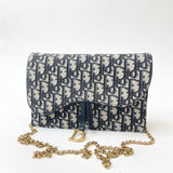 CHRISTIAN DIOR OBLIQUE CANVAS SADDLE POUCH ON CHAIN