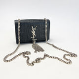 SAINT LAURENT YSL BLK CROC EMBOSSED LEATHER KATE TASSEL CHAIN CROSSBODY