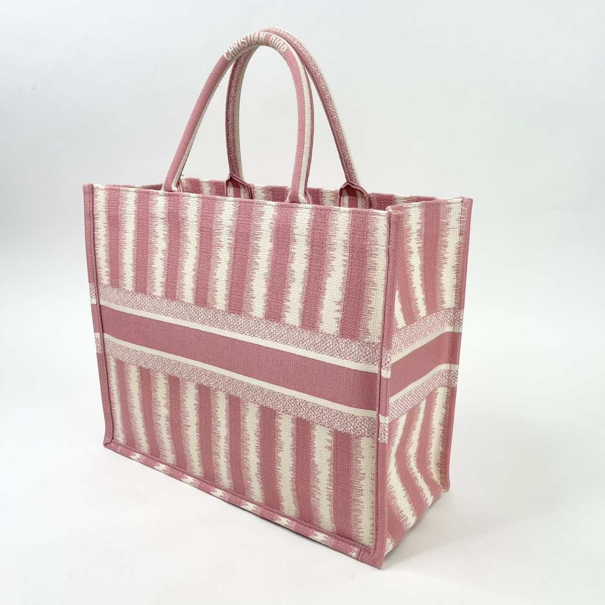 CHRISTIAN DIOR PINK CRM STRIPED LARGE BOOK TOTE