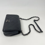 CHANEL QUILTED BLK CALFSKN LEA & RUTHENIUM HW MINI SEASONAL FLAP CROSSBODY