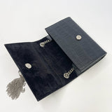 SAINT LAURENT YSL BLK CROC EMBOSSED LEATHER KATE TASSEL CHAIN CROSSBODY