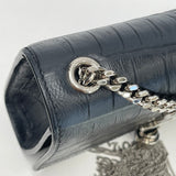 SAINT LAURENT YSL BLK CROC EMBOSSED LEATHER KATE TASSEL CHAIN CROSSBODY