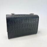 SAINT LAURENT YSL BLK CROC EMBOSSED LEATHER KATE TASSEL CHAIN CROSSBODY