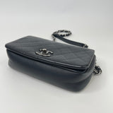 CHANEL QUILTED BLK CALFSKN LEA & RUTHENIUM HW MINI SEASONAL FLAP CROSSBODY