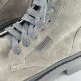 BRUNELLO CUCINELLI GREY SUEDE & FUR LINED W CASHMERE LACE ANKLE BOOTS
