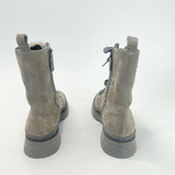 BRUNELLO CUCINELLI GREY SUEDE & FUR LINED W CASHMERE LACE ANKLE BOOTS