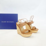 STUART WEITZMAN ABANDON BEIGE TIE UP WEDGE SANDALS sz 6