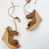 STUART WEITZMAN ABANDON BEIGE TIE UP WEDGE SANDALS sz 6