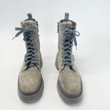 BRUNELLO CUCINELLI GREY SUEDE & FUR LINED W CASHMERE LACE ANKLE BOOTS