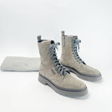 BRUNELLO CUCINELLI GREY SUEDE & FUR LINED W CASHMERE LACE ANKLE BOOTS