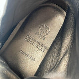 BRUNELLO CUCINELLI GREY SUEDE & FUR LINED W CASHMERE LACE ANKLE BOOTS
