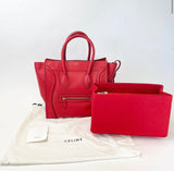 CELINE MINI LUGGAGE TOTE IN RED PEBBLED LEATHER + INSERT ORGANIZER