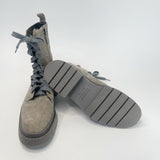 BRUNELLO CUCINELLI GREY SUEDE & FUR LINED W CASHMERE LACE ANKLE BOOTS