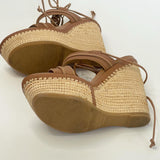 STUART WEITZMAN ABANDON BEIGE TIE UP WEDGE SANDALS sz 6