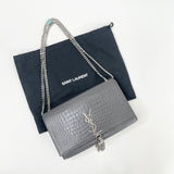 SAINT LAURENT KATE TASSEL IN GREY EMBOSSED LEA & SHW