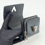 LOUIS VUITTON TWIST COMPACT WALLET IN BLK EPI LEA & SHW