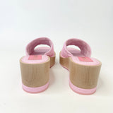 CHANEL PINK QUILTED LEA & WOOD SLIDES SZ 38