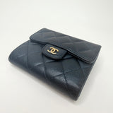 CHANEL CLASSIC FLAP WALLET IRIDESCENT NAVY CAVIAR LEA & GHW