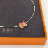 HERMES H POP BURGUNDY ENAMEL & GOLD TONE NECKLACE