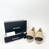 CHANEL BEIGE/ BLK LEA ESPADRILLES sz 39