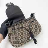 FENDI ZUCCHINO CANVAS & BRN LEA MINI FLAP HOBO SHOULDER BAG