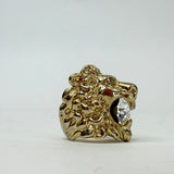 GUCCI GOLD TONE LIONS HEAD RING W CRYSTAL