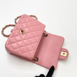 PRE LOVED CHANEL CLASSIC MINI SQUARE IN PINK LMBSKIN & AGED GHW