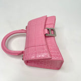 BALENCIAGA XS HOURGLASS IN PINK CROC EMBOSSED LEA