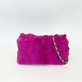 CHANEL FUCHSIA RABBIT FUR CLUTCH ON STRAP