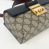 GUCCI SUPREME CANVAS & BLK LEA PADLOCK MINI TOP HANDLE CROSSBODY