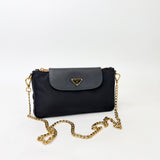 PRADA BLK TESSUTO NYLON & SAFFIANO LEA FLAP CROSSBODY POUCH