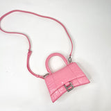 BALENCIAGA XS HOURGLASS IN PINK CROC EMBOSSED LEA