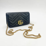 GUCCI MARMONT MINI BLK LEA FLAP CROSSBODY