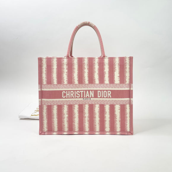 CHRISTIAN DIOR PINK & CRM STRIPED LARGE BOOK TOTE