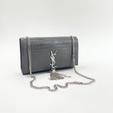 SAINT LAURENT KATE TASSEL IN GREY EMBOSSED LEA & SHW