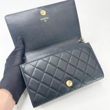 CHANEL BOY CLUTCH W CHAIN IN BLK LMB LEA & AGED GHW