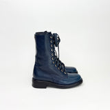 CHANEL NAVY LEA COMBAT BOOTS sz 38