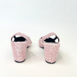 CHANEL PINK TWEED & BLK PATENT CAP TOE SLINGBACKS sz 38.5