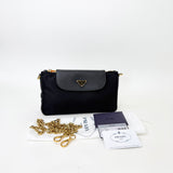 PRADA BLK TESSUTO NYLON & SAFFIANO LEA FLAP CROSSBODY POUCH