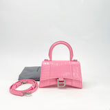 BALENCIAGA XS HOURGLASS IN PINK CROC EMBOSSED LEA