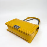 CHANEL MEDIUM BOY BAG IN YELLOW QUILTED LAMBSKIN & RUTHENIUM HW