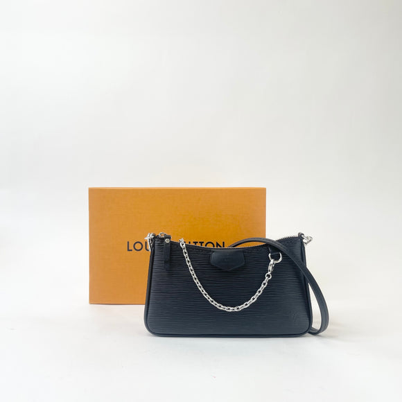 LOUIS VUITTON EASY POUCH ON STRAP CROSSBODY IN BLK EPI LEA W SHW