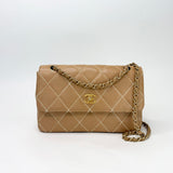 CHANEL WILD STITCH FLAP BAG IN BEIGE CALFSKIN LEA & BRUSHED GHW