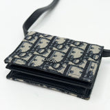 CHRISTIAN DIOR BLUE OBLIQUE FLAP CARD HOLDER ON STRAP/ WOC  - BLuxe Boutique