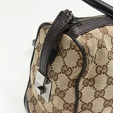 GUCCI BRN LEA & GG CAVAS BOSTON SHOULDER TOTE