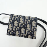 CHRISTIAN DIOR BLUE OBLIQUE FLAP CARD HOLDER ON STRAP/ WOC  - BLuxe Boutique