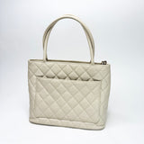 CHANEL MEDALLION TOTE IN CREAM CAVIAR QUILTED LEA & GHW