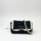 * RARE* CHANEL FANCY CROCHET BLK/ CRM QUILTED FLAP SHOULDER BAG